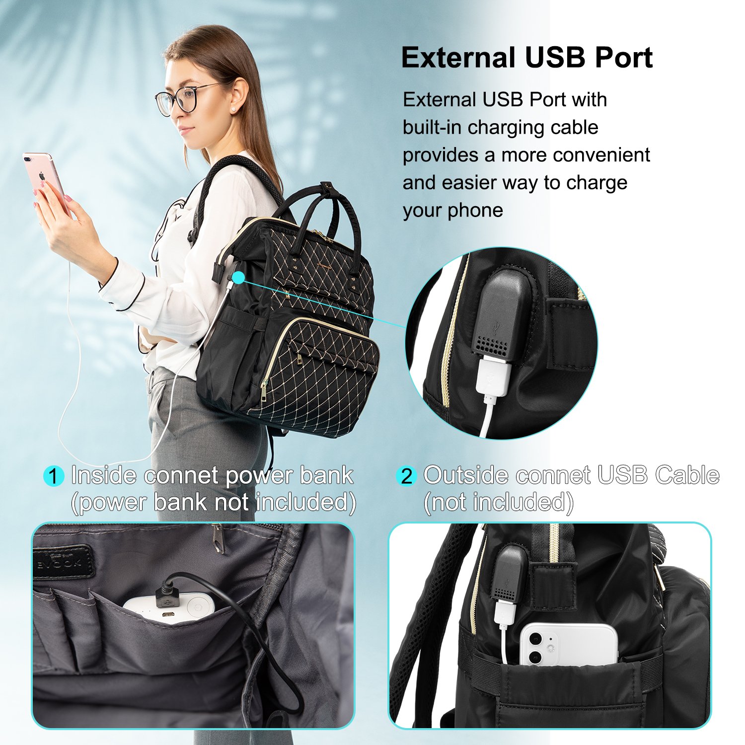 LOVEVOOK wholesale Quilted 15.6 notebook bags, elegant large school backpack work travel Women's laptop Backpacks with USB
