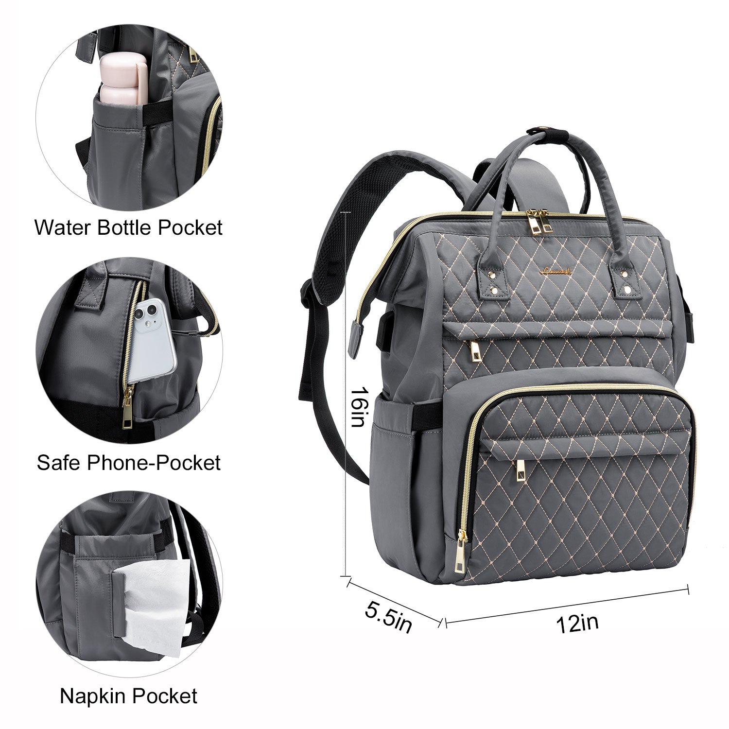 LOVEVOOK wholesale Quilted 15.6 notebook bags, elegant large school backpack work travel Women's laptop Backpacks with USB