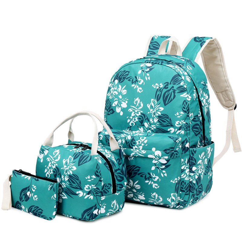 Ethnic style flower print backpack personality small fresh backpack three sets large capacity student schoolbag