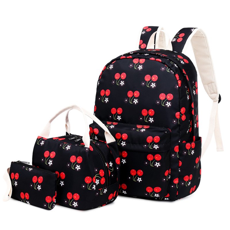 Ethnic style flower print backpack personality small fresh backpack three sets large capacity student schoolbag