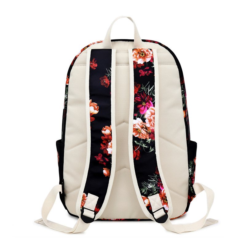 Ethnic style flower print backpack personality small fresh backpack three sets large capacity student schoolbag