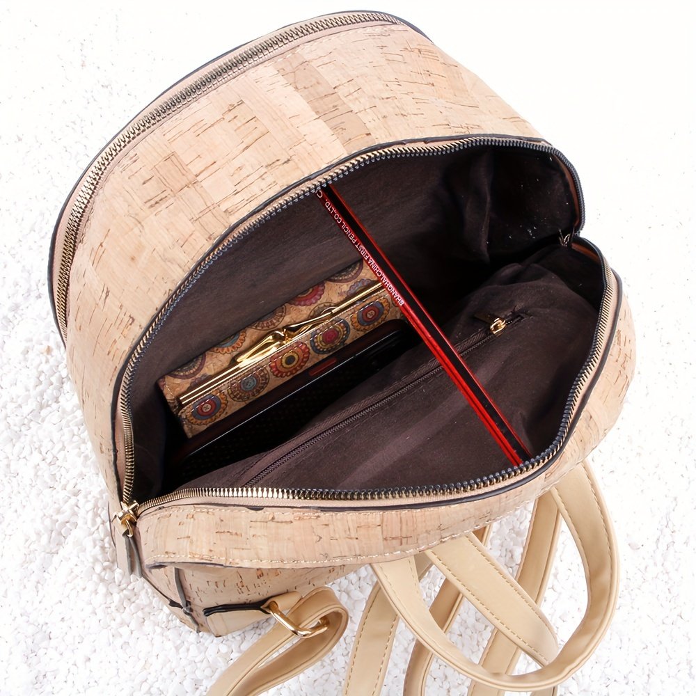 2024 New Eco-friendly Cork Fashion Laptop Backpack Women's Retro Style Casual Versatile Backpack with Personality Exquisite Bags