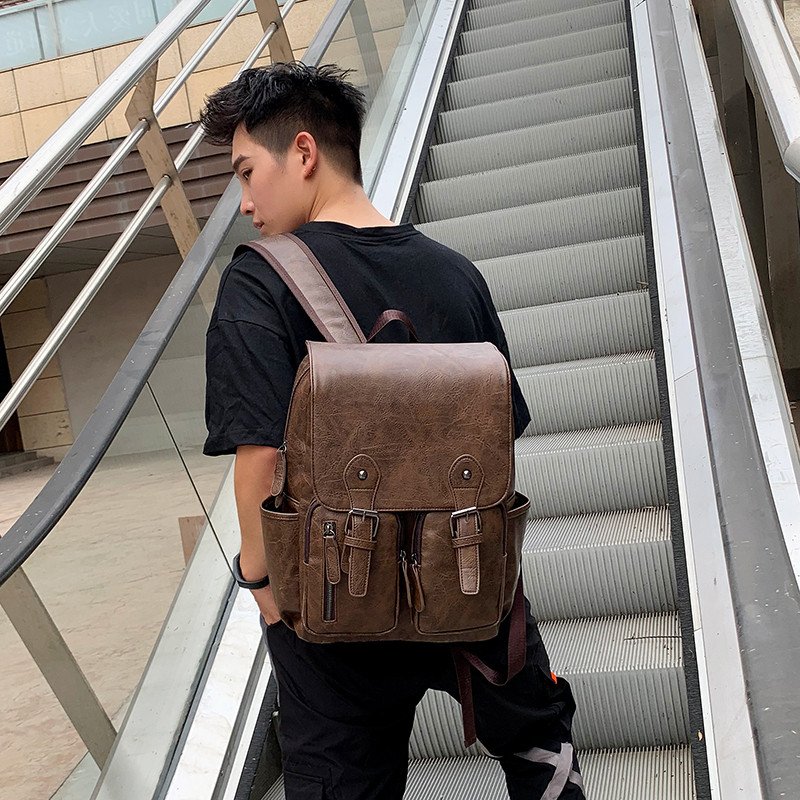 2023 PU leather Leisure Design Laptop Backpack fashion rucksack laptop simple knapsack waterproof leather backpack