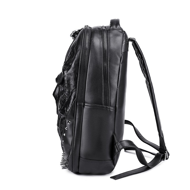 Punk Rivet Personality College High School Bags Bookbag School Computer Bag Travel Laptop Backpack 3D PU Leather Skull Backpack