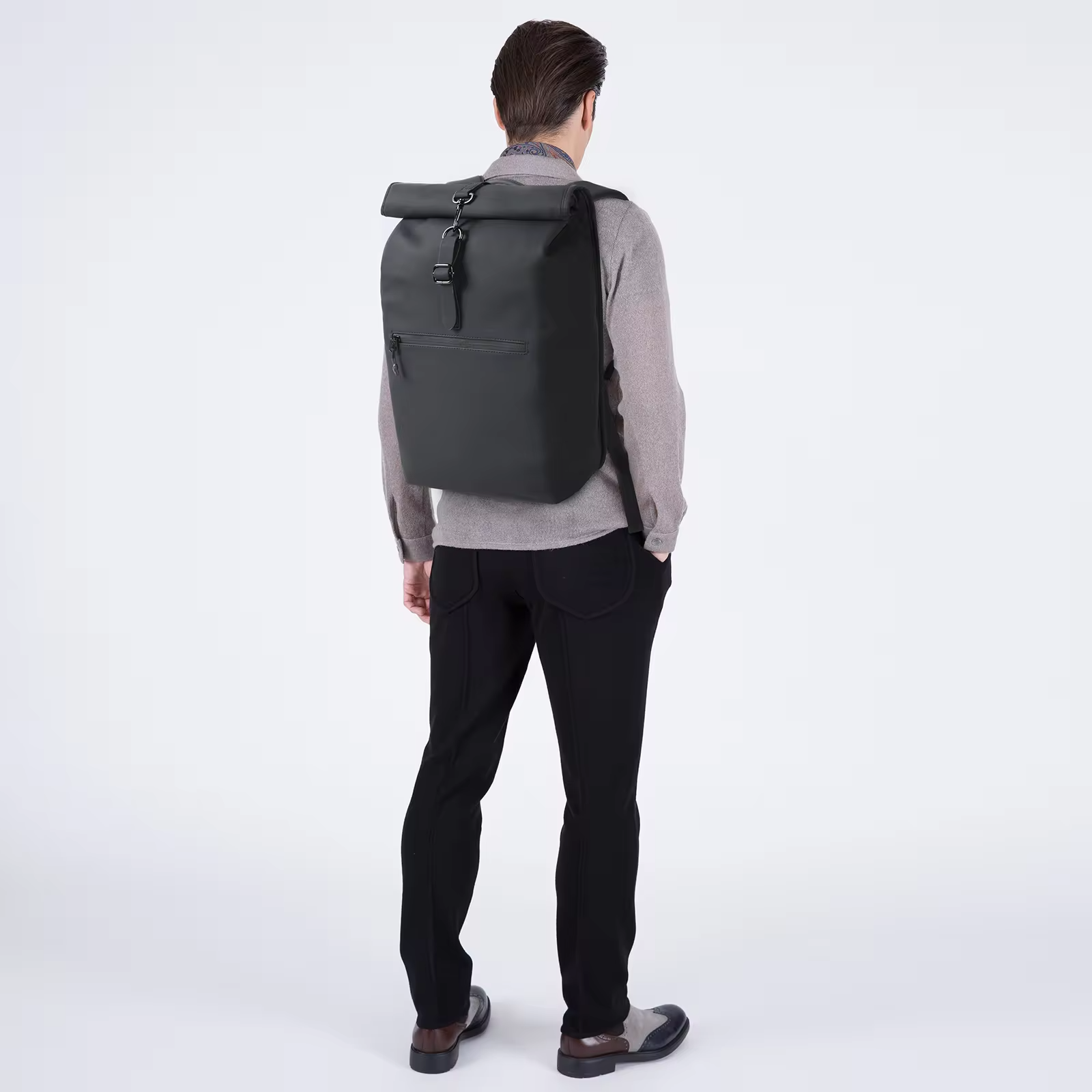 High QualityBlack Nylon Laptop Backpacks Custom Logo Roll Top Rolling Backpack Computer Bag Minimalist Backpack