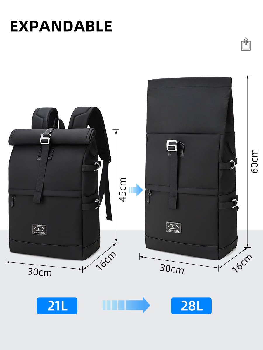 High QualityBlack Nylon Laptop Backpacks Custom Logo Roll Top Rolling Backpack Computer Bag Minimalist Backpack