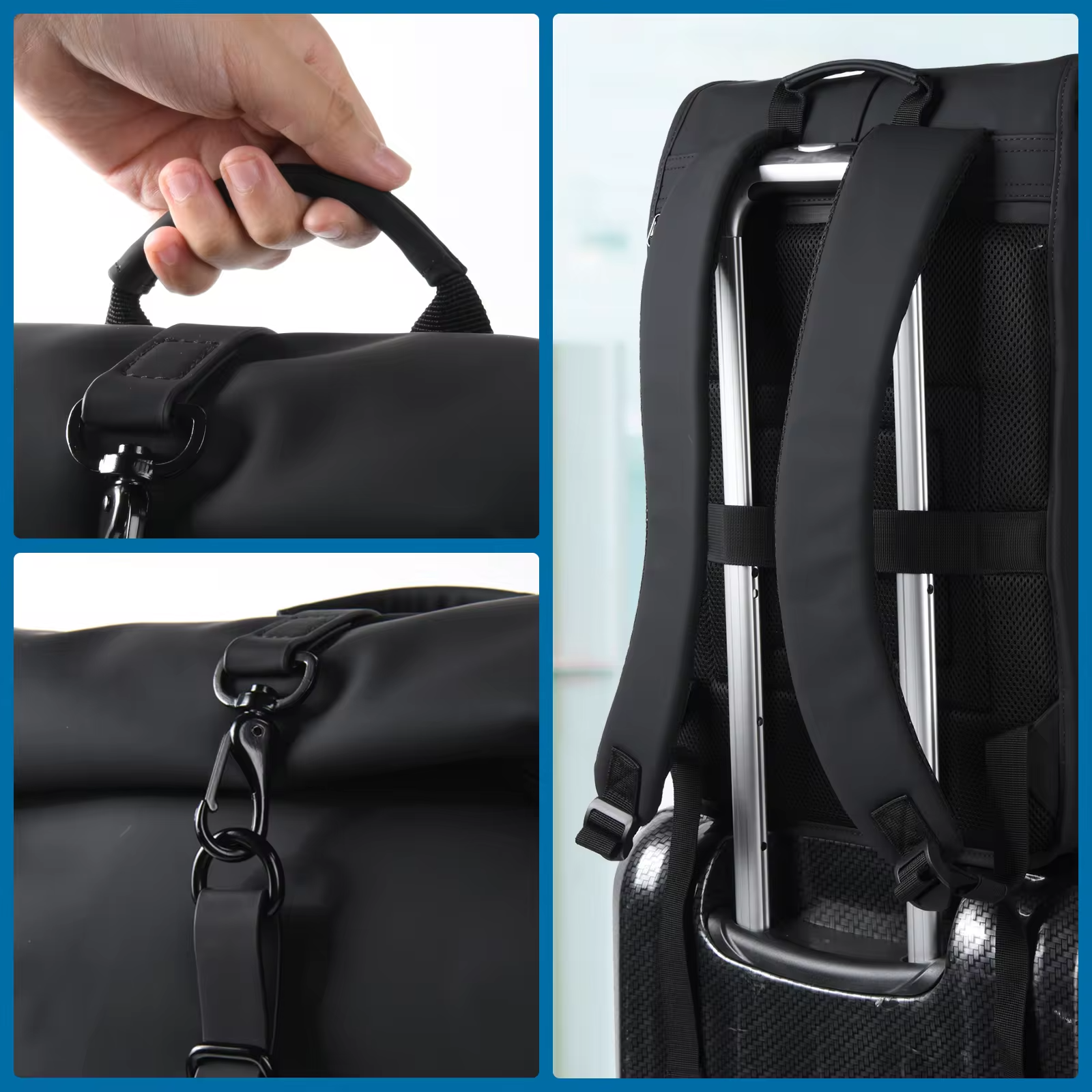 High QualityBlack Nylon Laptop Backpacks Custom Logo Roll Top Rolling Backpack Computer Bag Minimalist Backpack