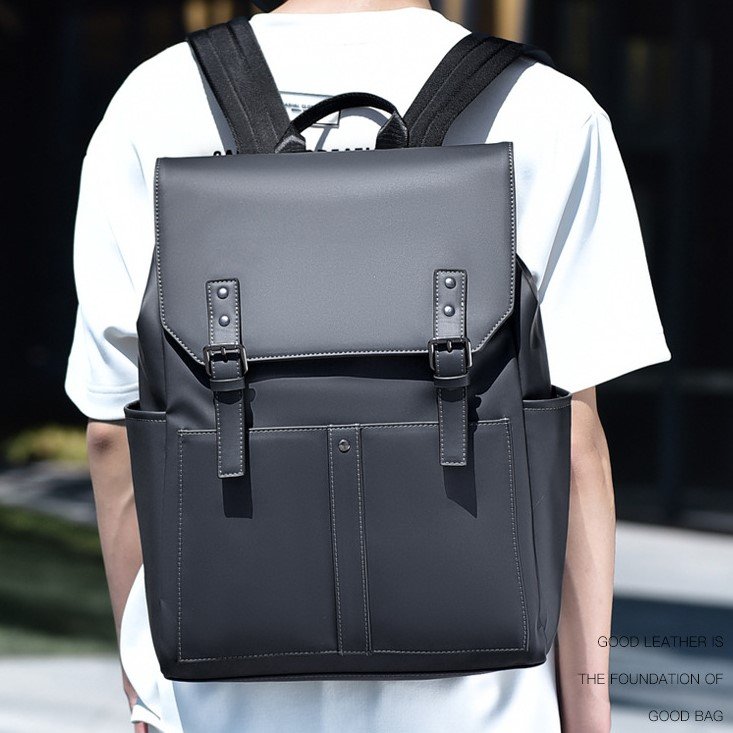 Unisex College PU Leather Casual Computer Backpack 15.6" Waterproof Laptop Backpack Zipper Closure Polyester Lining Fashionable