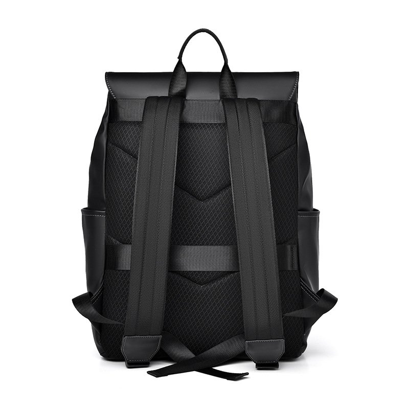 Unisex College PU Leather Casual Computer Backpack 15.6" Waterproof Laptop Backpack Zipper Closure Polyester Lining Fashionable