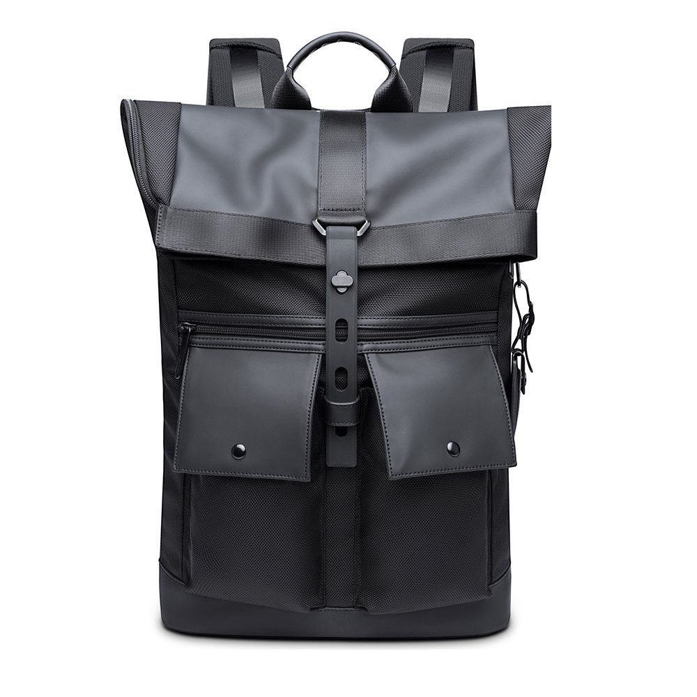 new designer expandable urban business trip travel vegan rucksack roll top custom logo leather bagpack men laptop backpack