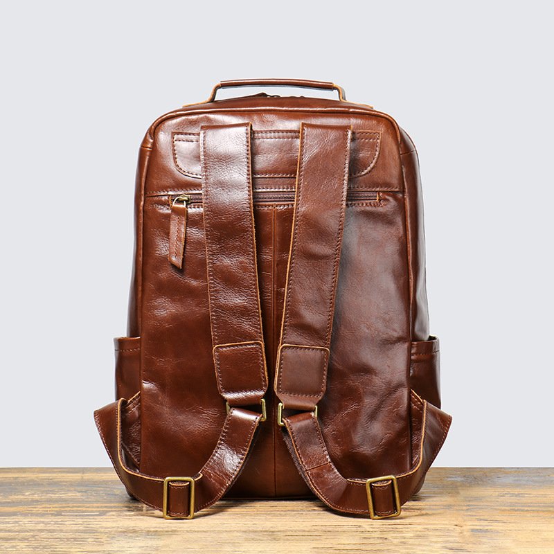 Factory wholesale men's travel backpack large capacity genuine leather laptop backpack