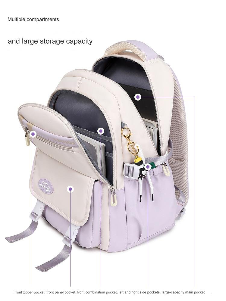 2024 New Hot Selling Fashionable Multi-Pocket College Student School Bag Big Capacity Trend Unisex Polyester Travel Backpack