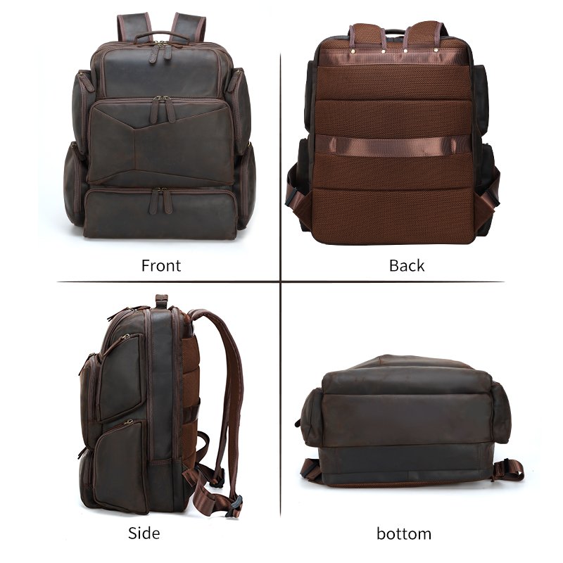 High Quality Vintage Design Customize Cowhide Big Capacity Crazy Horse Leather Back Pack Men Genuine Leather Backpack For Travel