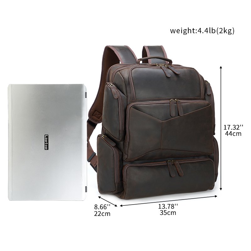 High Quality Vintage Design Customize Cowhide Big Capacity Crazy Horse Leather Back Pack Men Genuine Leather Backpack For Travel