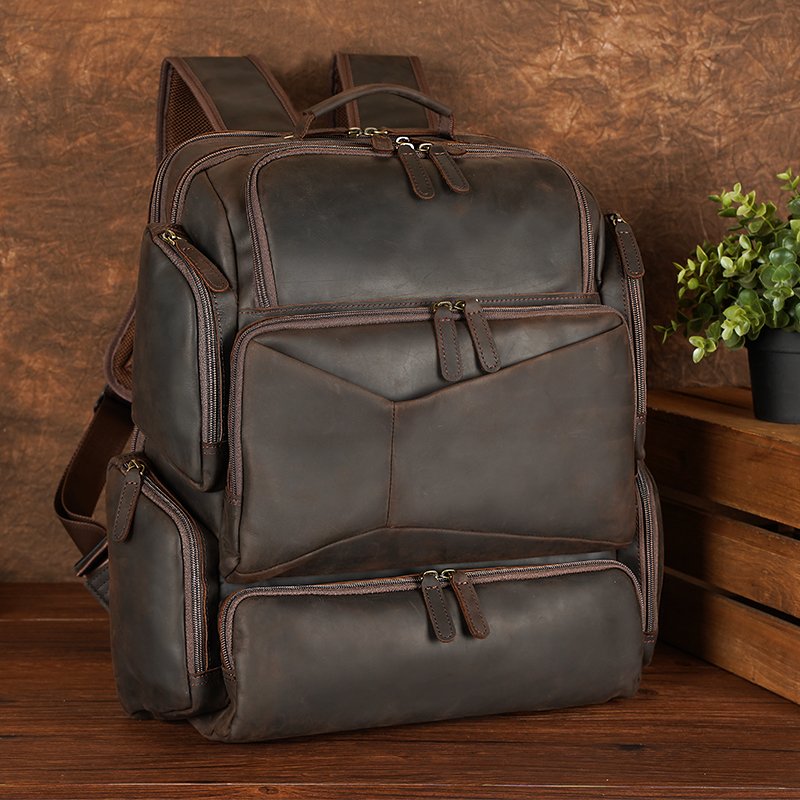High Quality Vintage Design Customize Cowhide Big Capacity Crazy Horse Leather Back Pack Men Genuine Leather Backpack For Travel