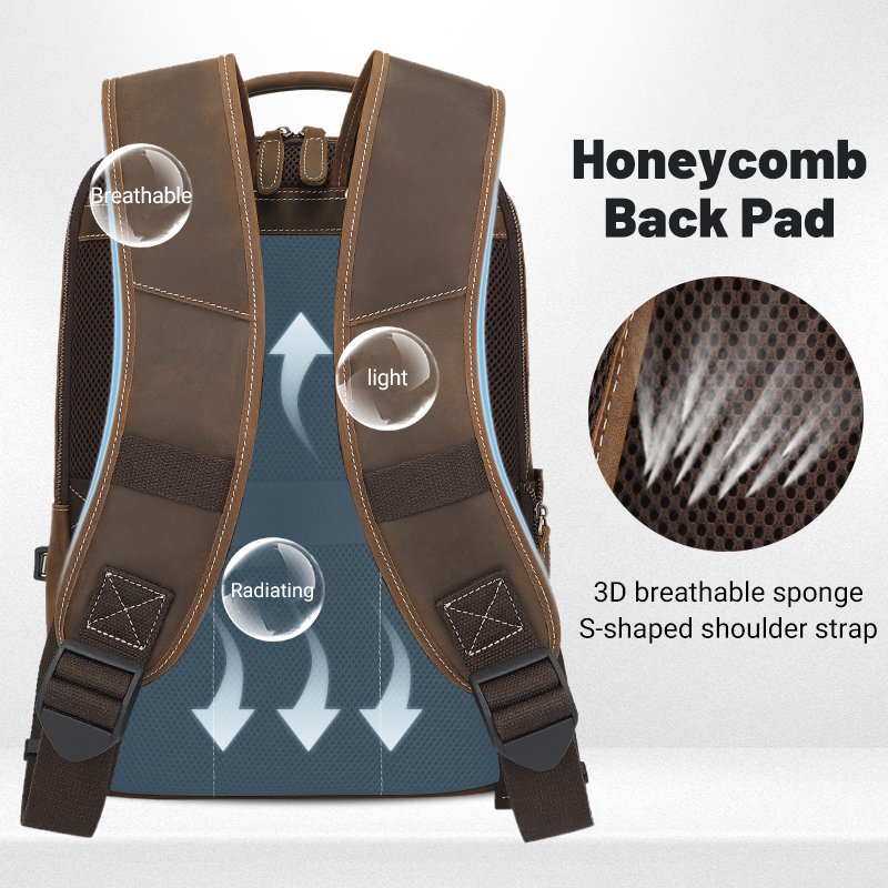 Vintage Custom Men Large Real Crazy Horse Leather Retro Laptop Backpack with usb Genuine Leather Back Bag Travel Backpack