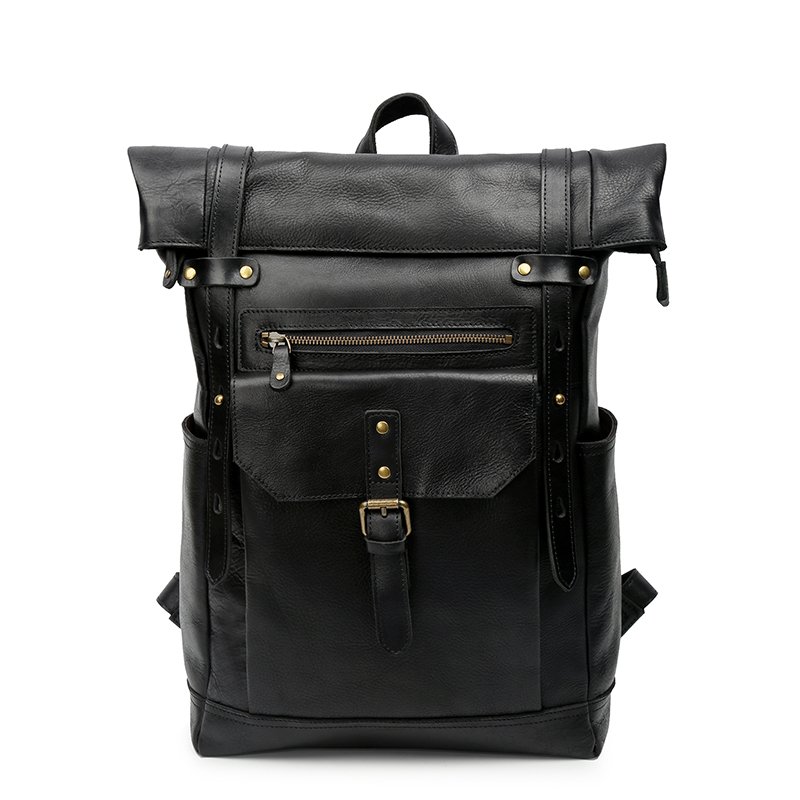 2024 Vintage Crazy Horse Leather Back Pack Cowhide Bag Rolltop Outdoor Travel Laptop Genuine Leather Backpack Bag For Men
