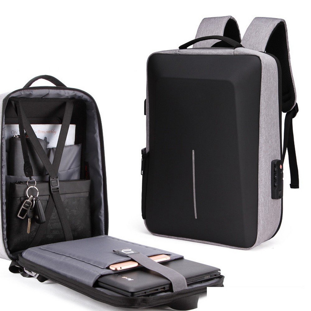 Laptop Backpack USB Charge Anti-Theft Lock Waterproof Travel Bag 15.6" for Men Women