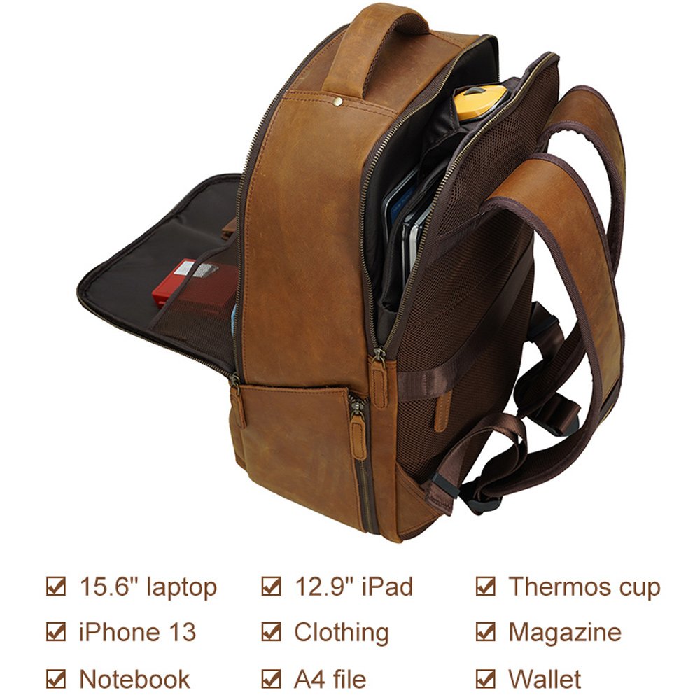 New Arrival Large Capacity Dark Brown Crazy Horse Men Custom Laptop Back Back Real Genuine Full Grain Cow Leather Backpack