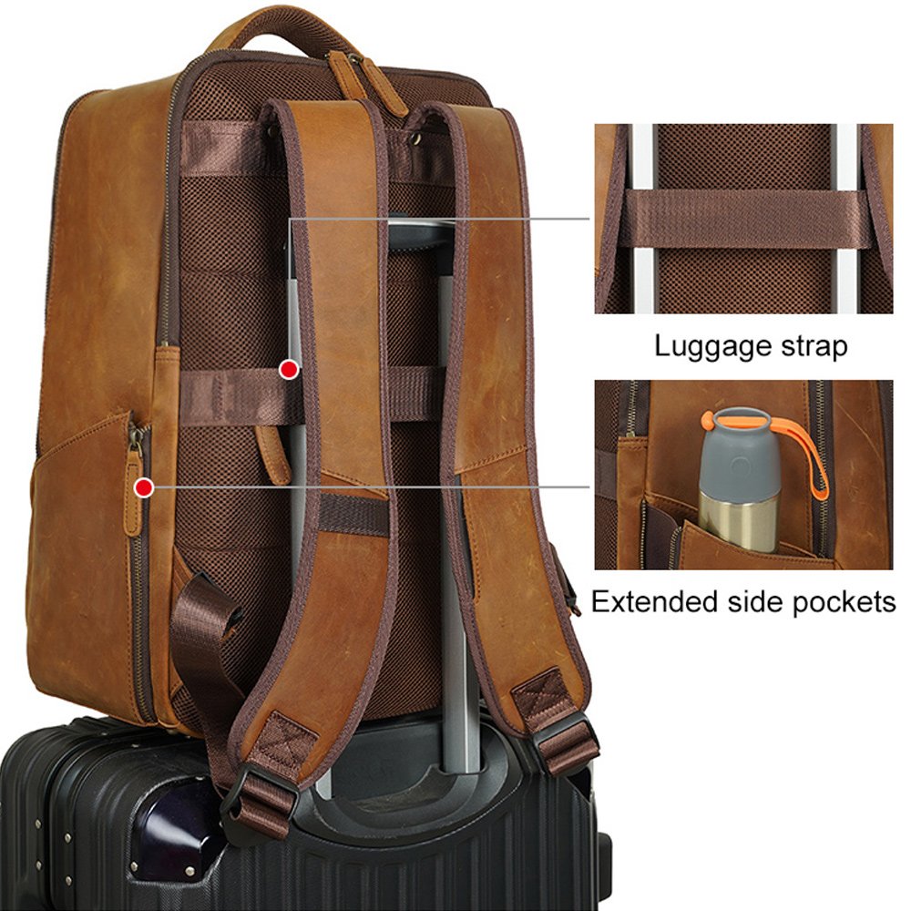 New Arrival Large Capacity Dark Brown Crazy Horse Men Custom Laptop Back Back Real Genuine Full Grain Cow Leather Backpack