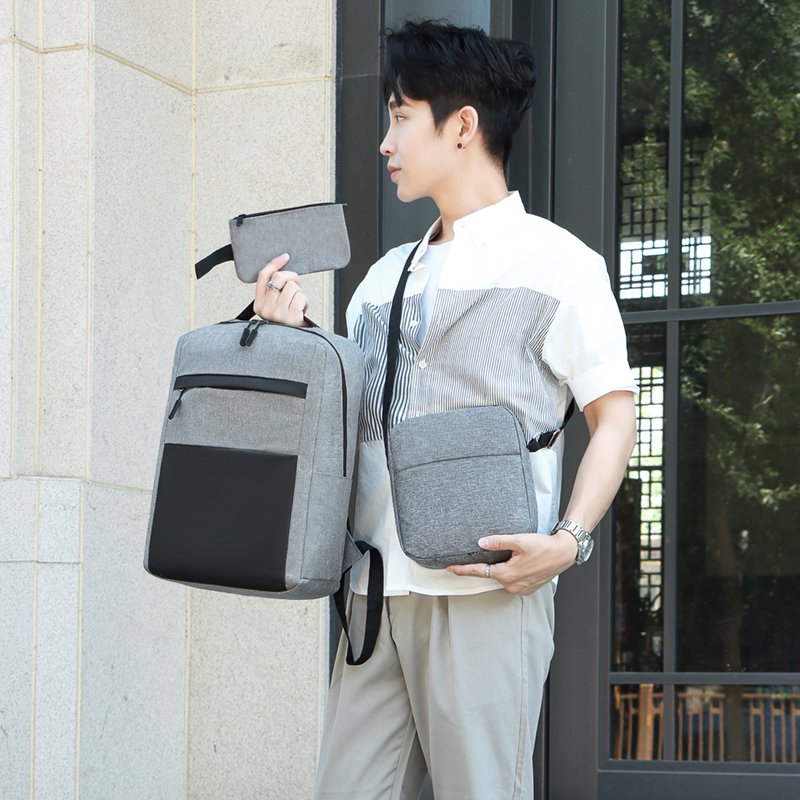 Wholesale cheaper Softback Polyester 3pcs in 1 set laptop backpack with USB charge port