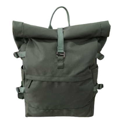 Trendy Travel Green Recycled Polyester Hiking Roll-Top Backpack Fashionable College School Waterproof Backpack Back Pack