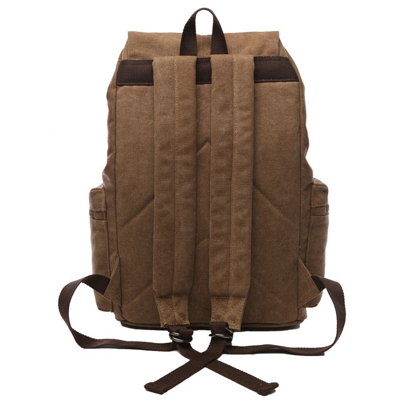 Heavy Leather Trim Canvas Backpack Bag College Laptop Backpacks For Causal School