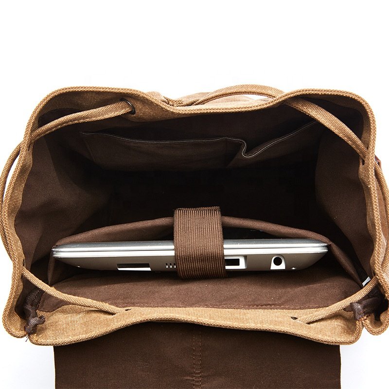 Heavy Leather Trim Canvas Backpack Bag College Laptop Backpacks For Causal School