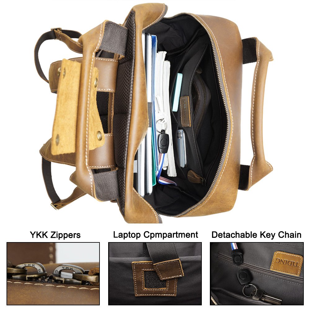 Vintage Classic Crazy Horse Genuine Cow Leather Traveling Back Bag 15.6 inch Laptop Backpack Day School Backpack bag