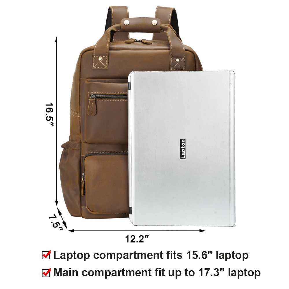 Vintage Classic Crazy Horse Genuine Cow Leather Traveling Back Bag 15.6 inch Laptop Backpack Day School Backpack bag