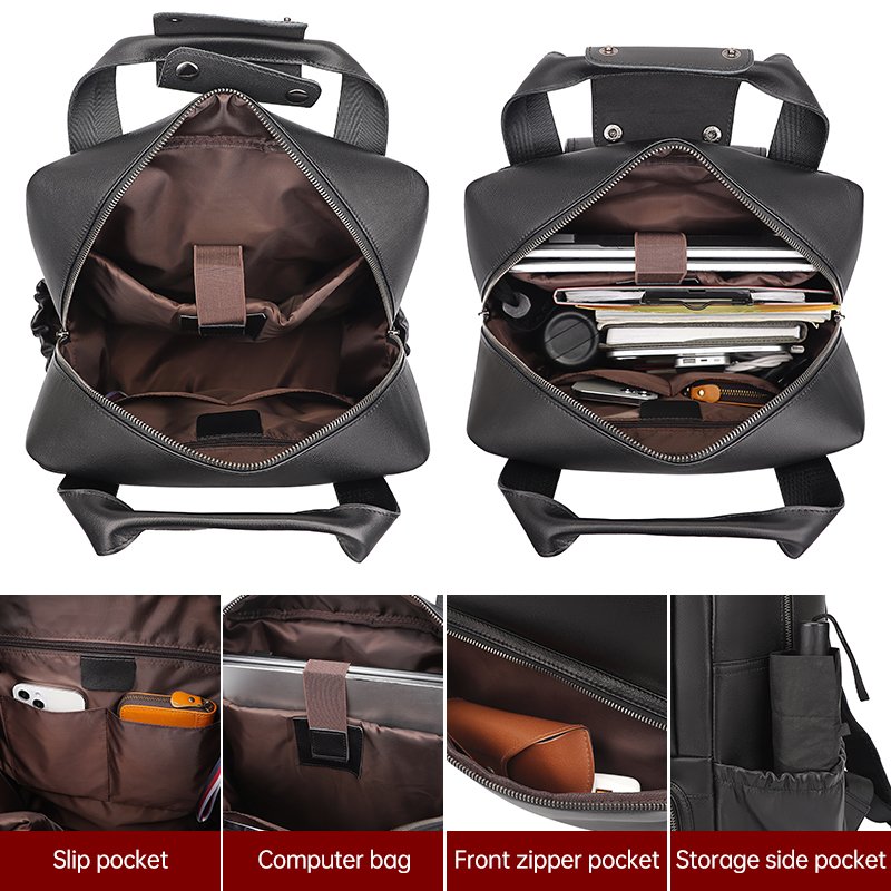 Custom Logo Large Capacity Black Athleisure Men's Backpack with Small MOQ Luxury Designer School Backpack Men's Leather Backpack