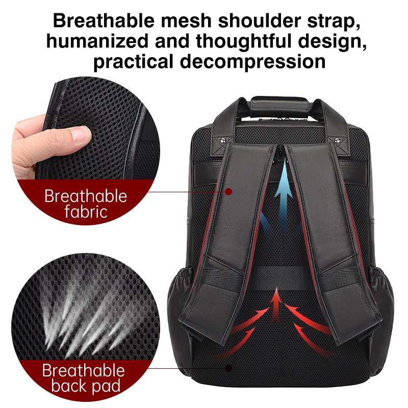 Custom Logo Large Capacity Black Athleisure Men's Backpack with Small MOQ Luxury Designer School Backpack Men's Leather Backpack
