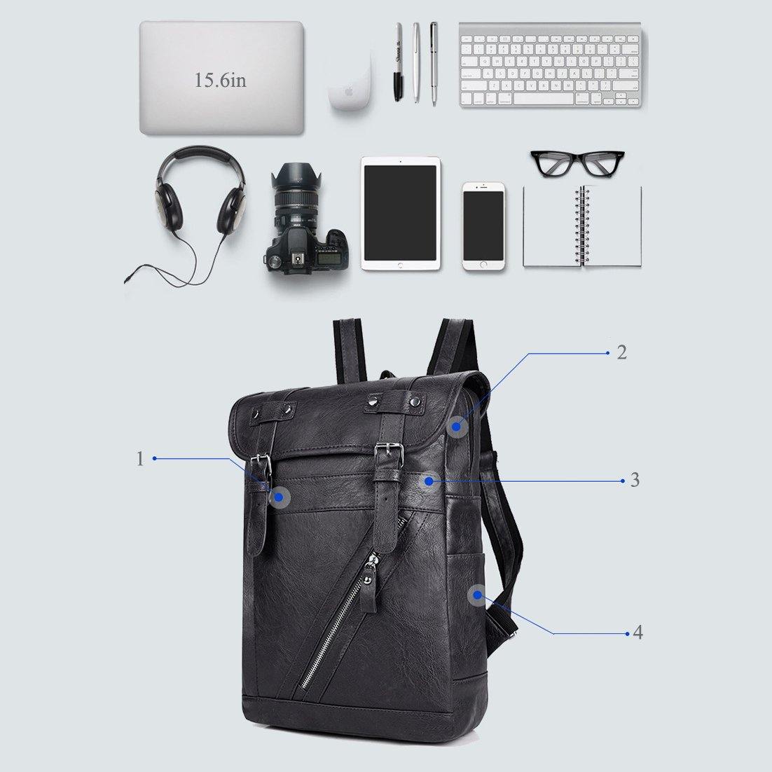 PU Leather Men bag outdoor soft leather business computer bag school bag large capacity retro men laptop backpack