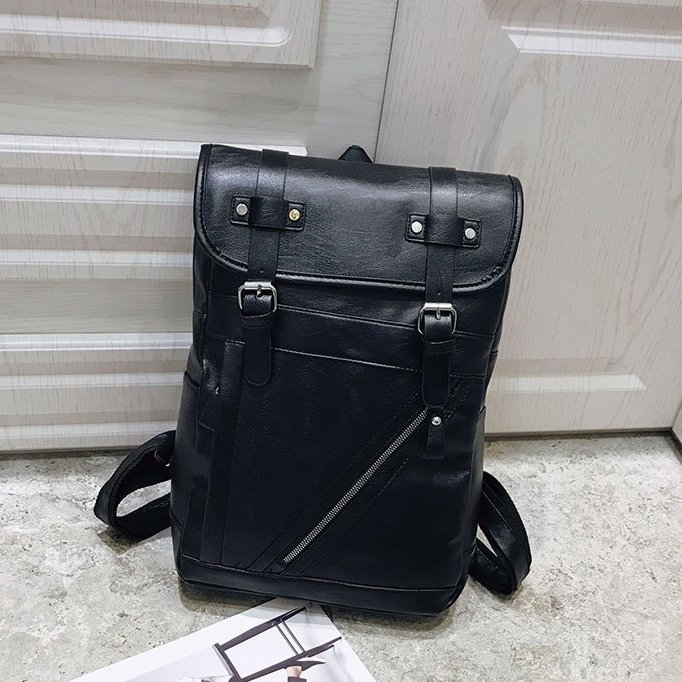 PU Leather Men bag outdoor soft leather business computer bag school bag large capacity retro men laptop backpack