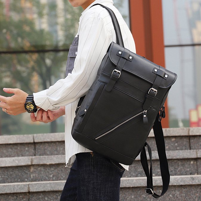 PU Leather Men bag outdoor soft leather business computer bag school bag large capacity retro men laptop backpack