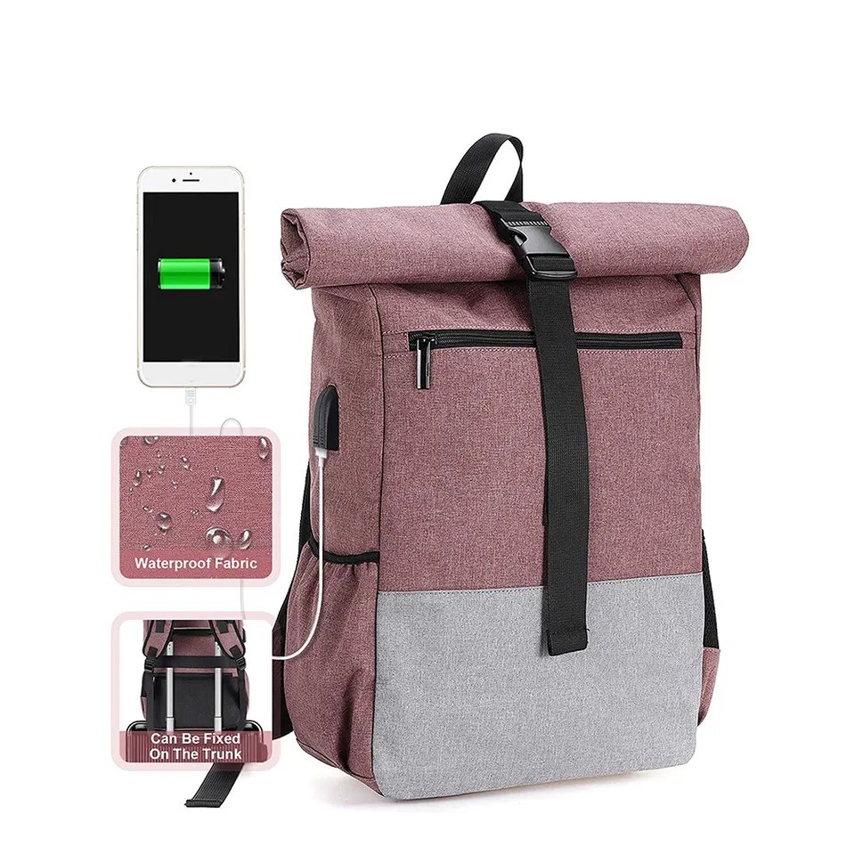2023 hot sale Roll Up Laptop Daypack OEM logo waterproof Men outdoor travel business backpack with usb charging port