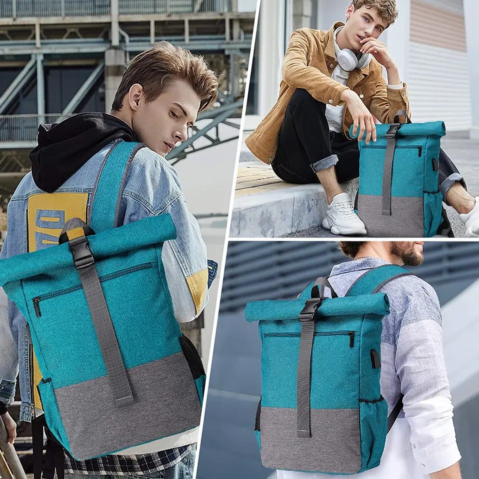 2023 hot sale Roll Up Laptop Daypack OEM logo waterproof Men outdoor travel business backpack with usb charging port