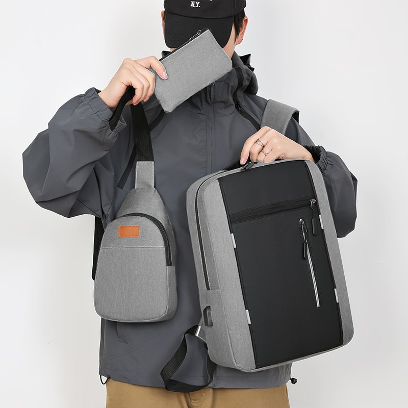 High Quality Print Logo Wholesale Men Casual Computer Waterproof School set backpack 3 pieces Polyester Laptop Backpack