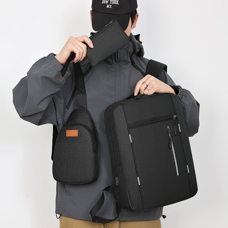 High Quality Print Logo Wholesale Men Casual Computer Waterproof School set backpack 3 pieces Polyester Laptop Backpack