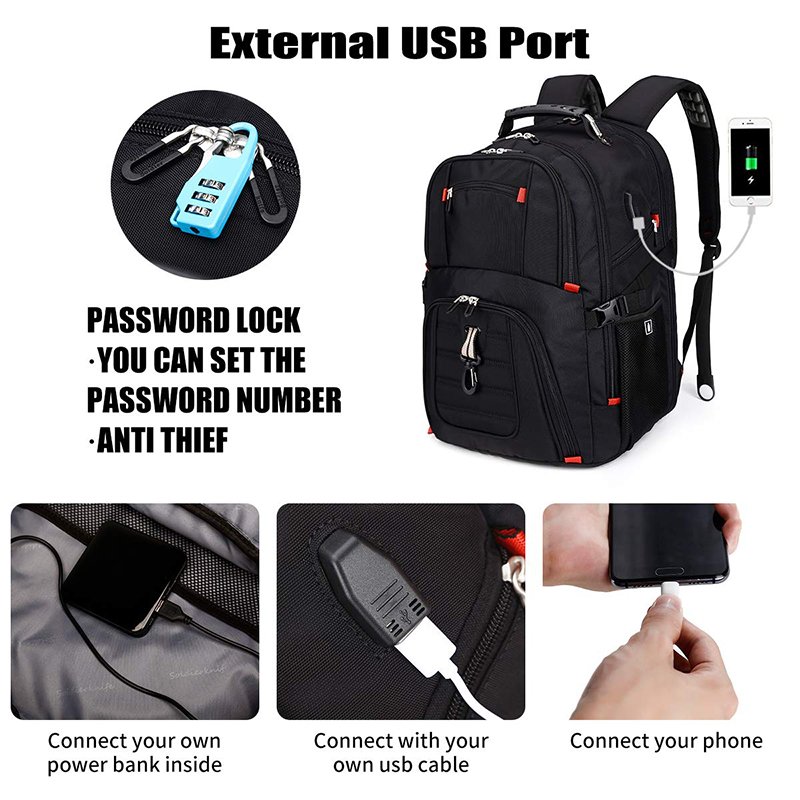 LER Extra Large 52L Travel Laptop Backpack with USB Charging Port Business Laptop Backpack for 17 Inch Laptop