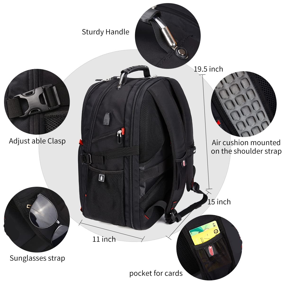 LER Extra Large 52L Travel Laptop Backpack with USB Charging Port Business Laptop Backpack for 17 Inch Laptop