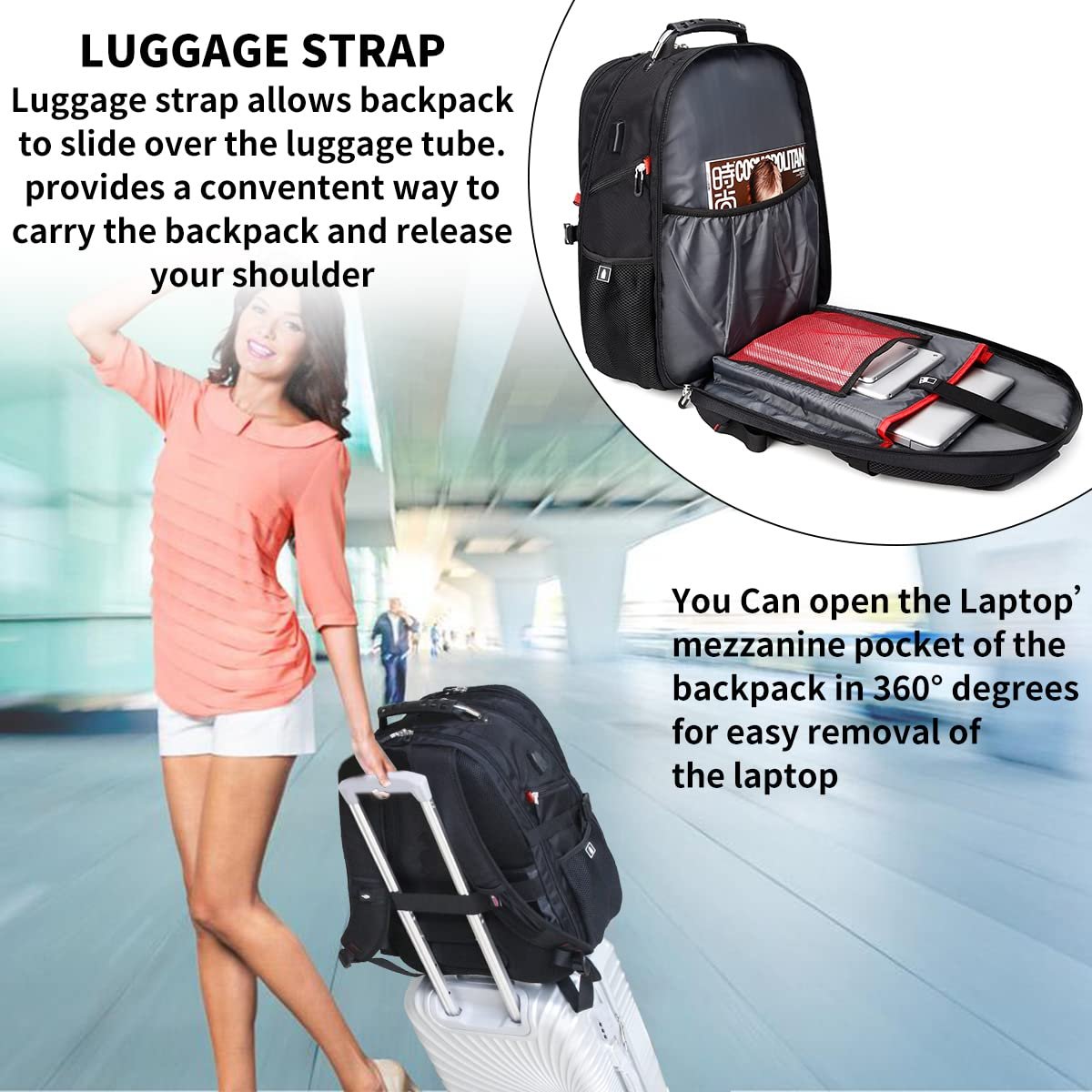 LER Extra Large 52L Travel Laptop Backpack with USB Charging Port Business Laptop Backpack for 17 Inch Laptop