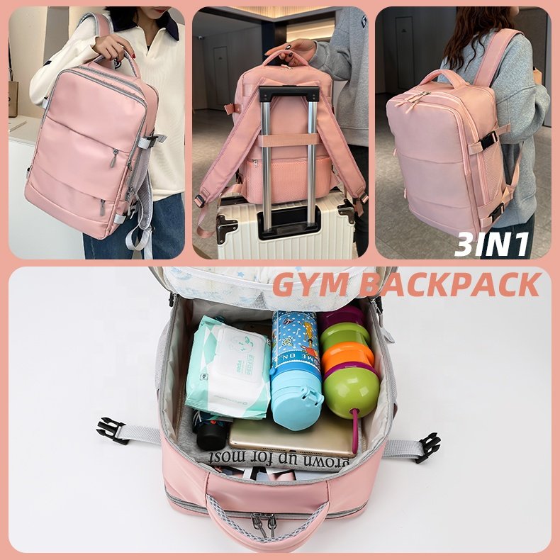Large Work Business Women Men USB Charging Flight Approved Gym Waterproof Laptop Travel Backpack bag with Breathable Shoe Pocket