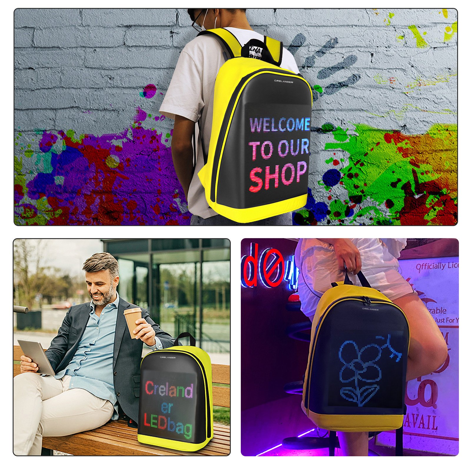 CRELANDER Waterproof Smart Led Display Backpack Lightweight Wireless APP Control Outdoor LED Bag pack Mochila Men Women