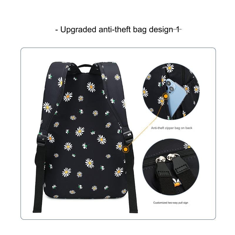 2024 New Flowers Small Daisy Female Fresh Large Capacity Middle Student School Bag Lightweight Waterproof Campus Print Backpack