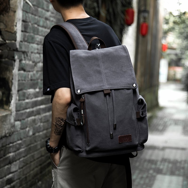 Custom Logo Canvas Laptop Bag For Men School Bag Outdoor Travel Backpack