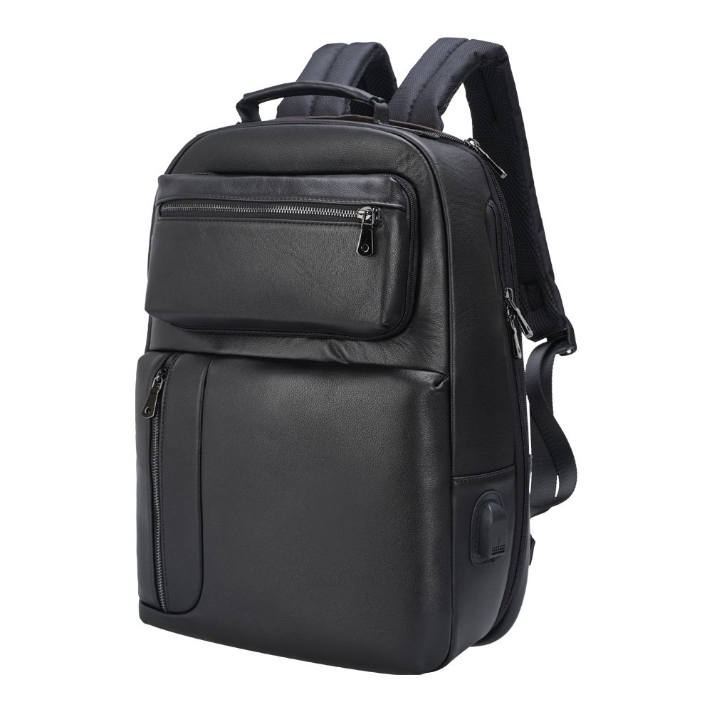 2022 New Arrival Men Fashion Waterproof School Bags Black Genuine Leather Laptop Backpack for Men Real Cow Leather Back Pack