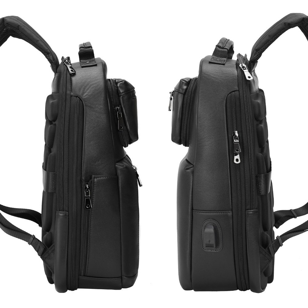 2022 New Arrival Men Fashion Waterproof School Bags Black Genuine Leather Laptop Backpack for Men Real Cow Leather Back Pack