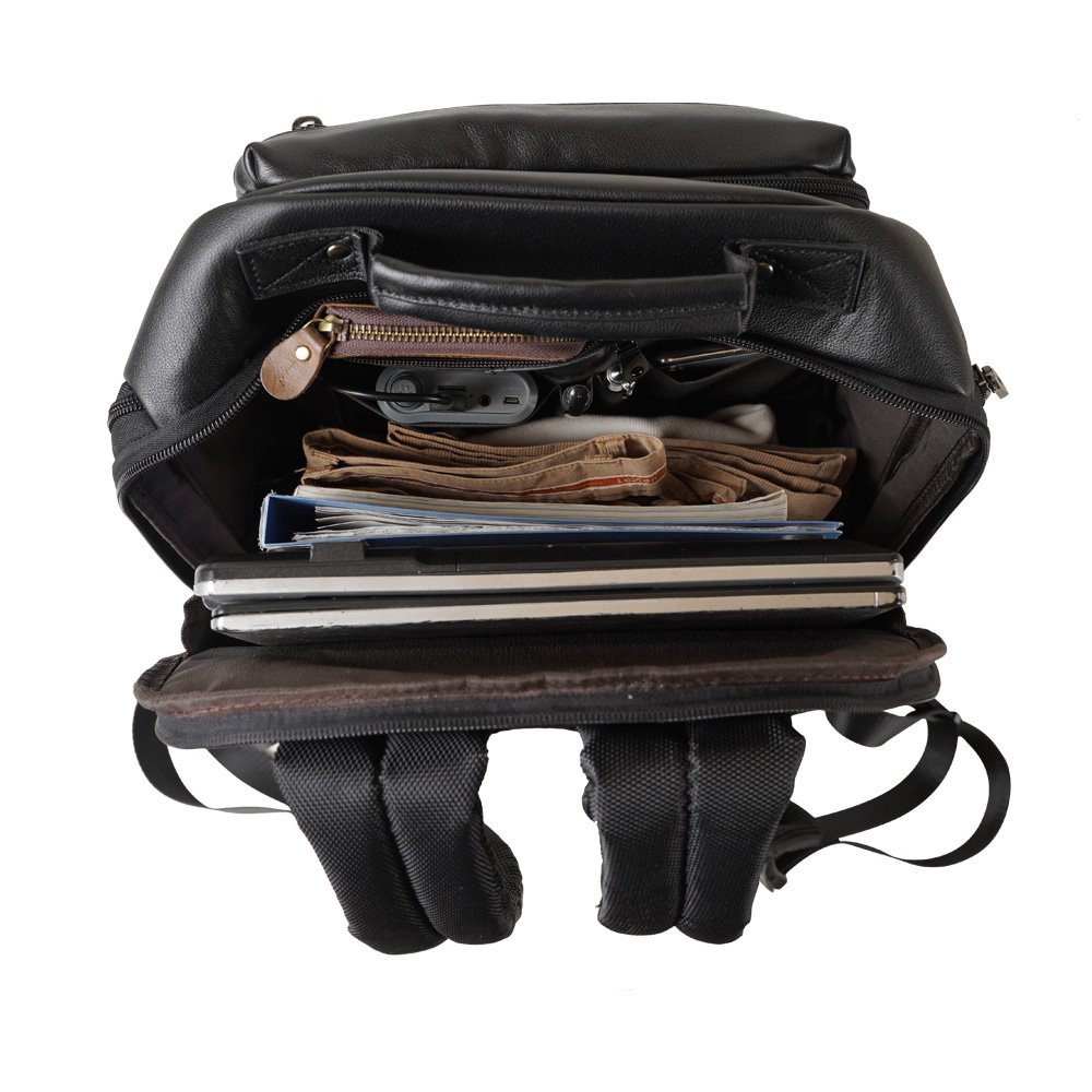 2022 New Arrival Men Fashion Waterproof School Bags Black Genuine Leather Laptop Backpack for Men Real Cow Leather Back Pack