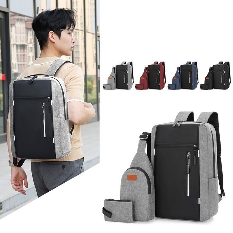 Popular Fashion 3 Pcs School Bag Unisex Lightweight USB Charging Port Business Laptop Backpack Set
